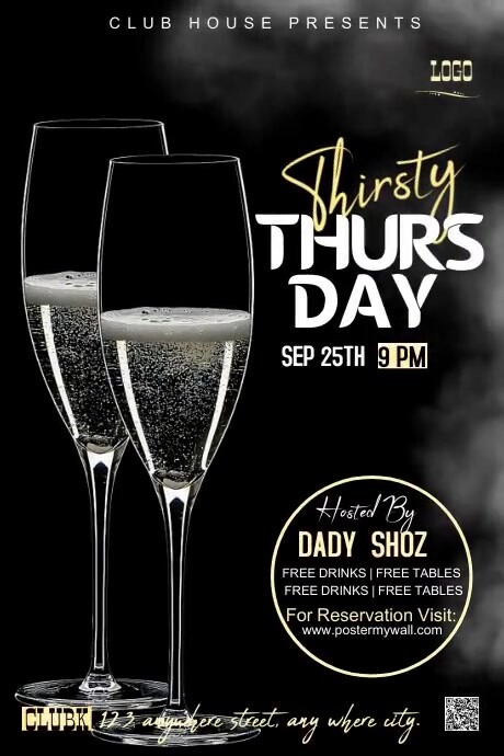 Black Modern & Minimal Thirsty Thursday  Post Poster template