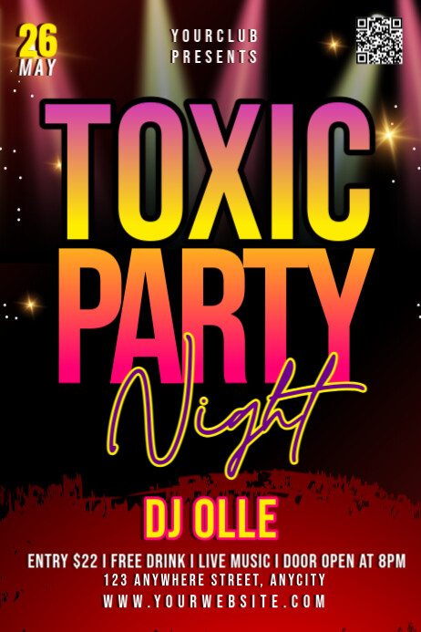 Black Modern & Minimal Toxic Party Night Poster Plakat template