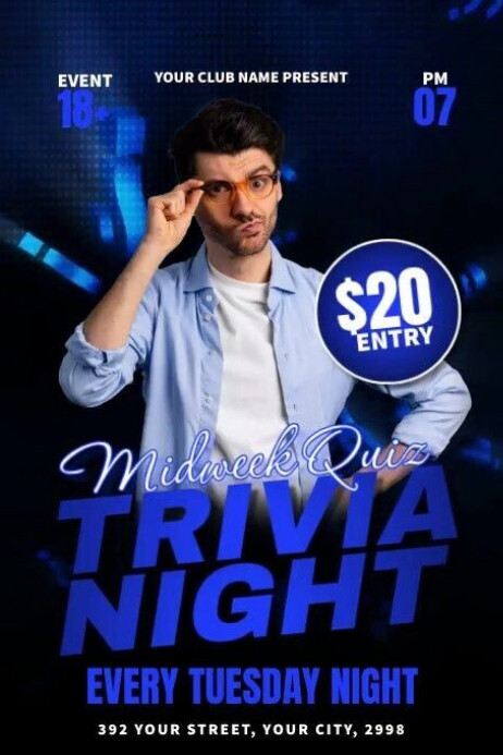 Black Modern & Minimal Trivia And Quiz Nights Poster template