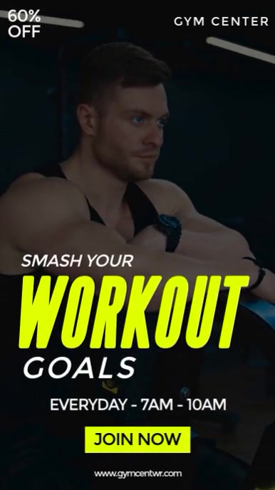 Black Modern & Minimal Workout Fitness Mobile Video Digital Display (9:16) template