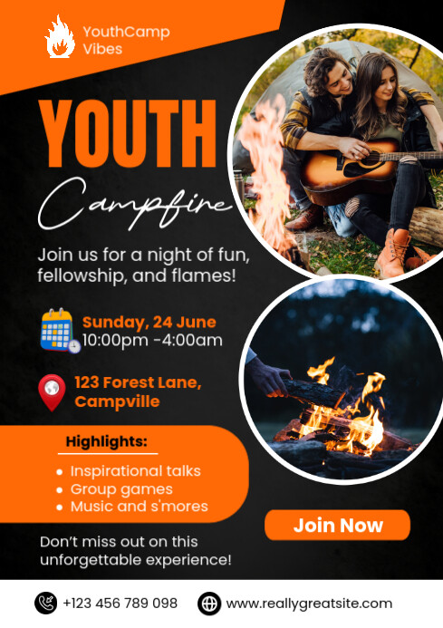 Black Modern & Minimal Youth Campfire A4 template