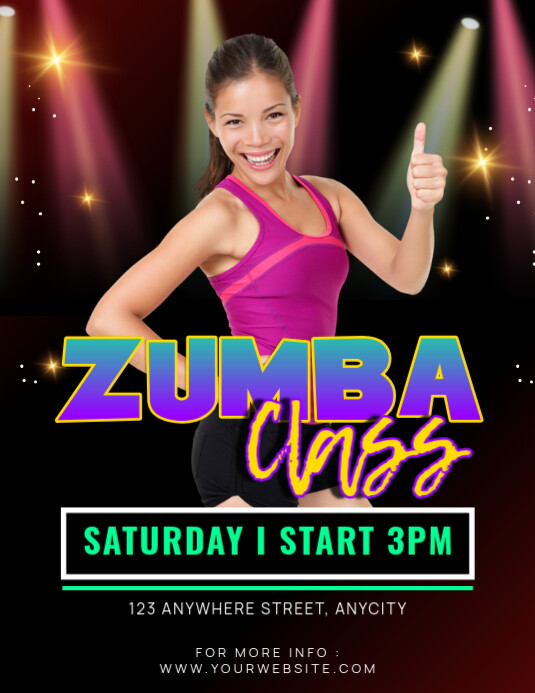 Black Modern & Minimal Zumba Classes Pamflet (letter As) Flyer (US Letter) template