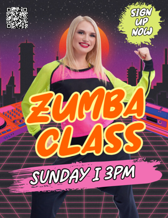 Black Modern & Minimal Zumba Classes Pamflet (letter As) 传单(美国信函) template