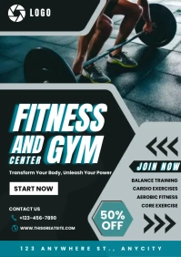 Black modern fitness and gym center A4 template