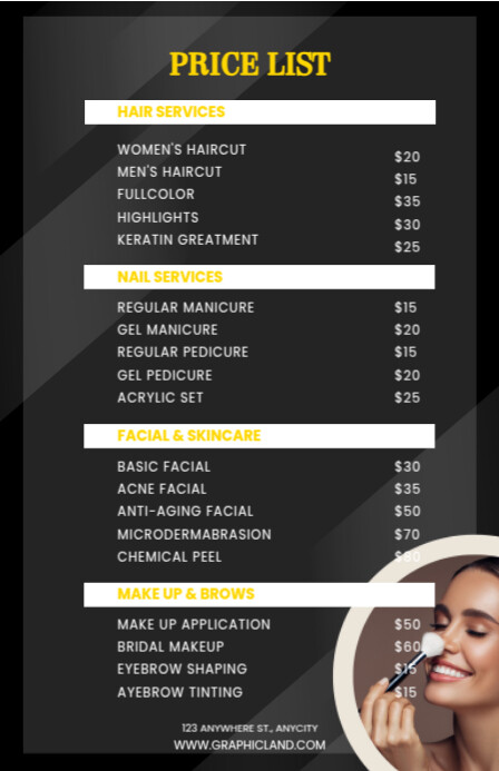 Black Modern List-based Price List  Tabloid template