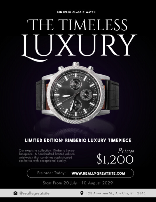 Black Modern Watch Product Promotion Flyer template