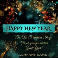Black Multi Color 3-D Office Happy New Year Square Instagram na Post template