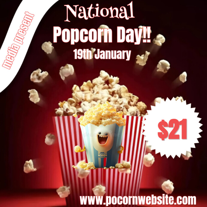 Black National Popcorn Day Instagram Post Template | PosterMyWall