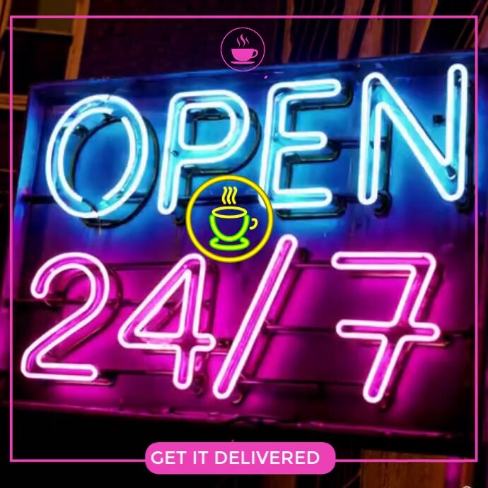 Black Neon 4/7 Service Launch: Animated Neon Sign Ad Instagram Post ...