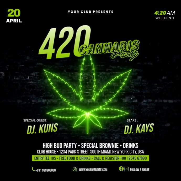 Copy of Black Neon 420 Weed Party Square (1:1) | PosterMyWall