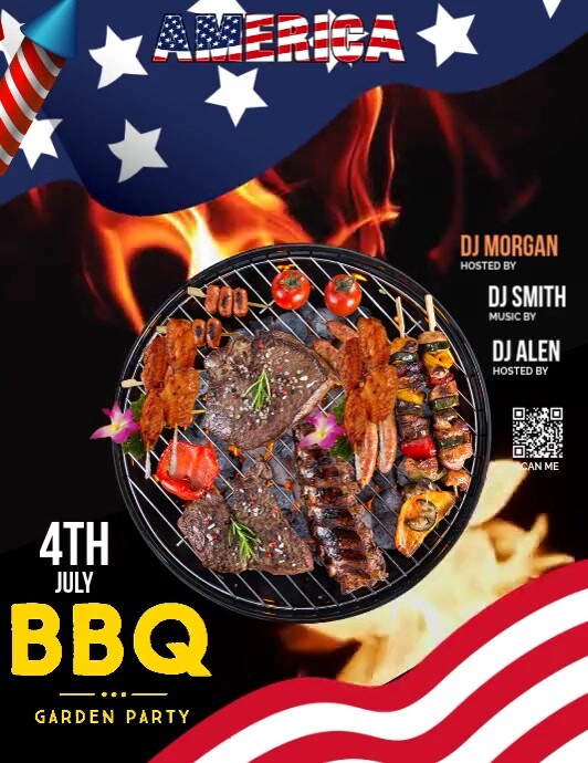 Black Neon 4th Of July Bbq Party Video Flyer (us Letter) template