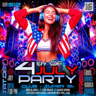 Black Neon 4th of July Party Square Video 方形(1:1) template
