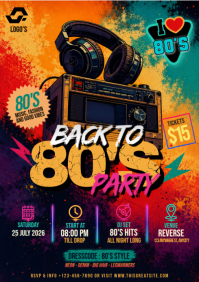 Black Neon 80s Party A4 template