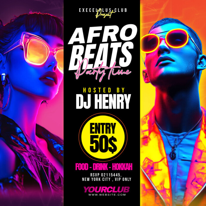 Black Neon Afro Beats Party Time Instagram Post Template | PosterMyWall