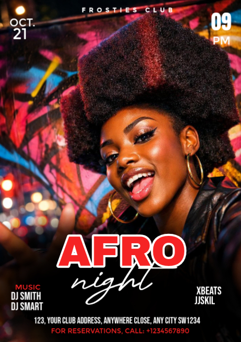 Black Neon Afro Night Music Event A3 Template | PosterMyWall