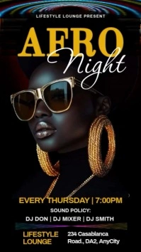 Black Neon Afro Night Party Design  Digital Display (9:16) template