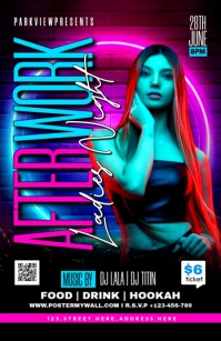Black Neon After Work Night Party Flyer Half Page Wide template