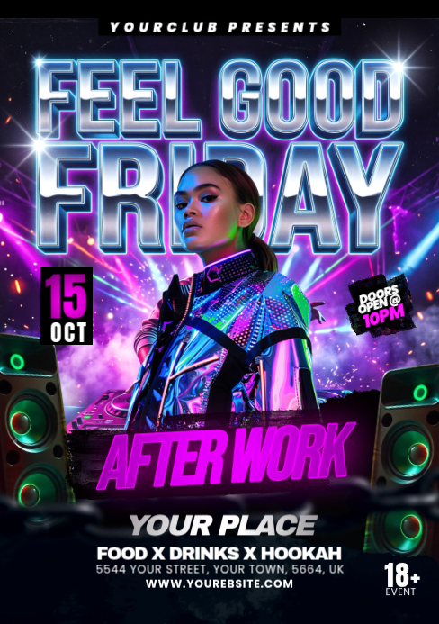 Black Neon After Work Party Flyer A5 Template | PosterMyWall