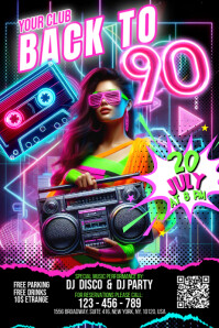 Black Neon Back To 90's Disco Banner 4' × 6' template