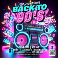 Black Neon Back To 90's Retro Party Square (1:1) template