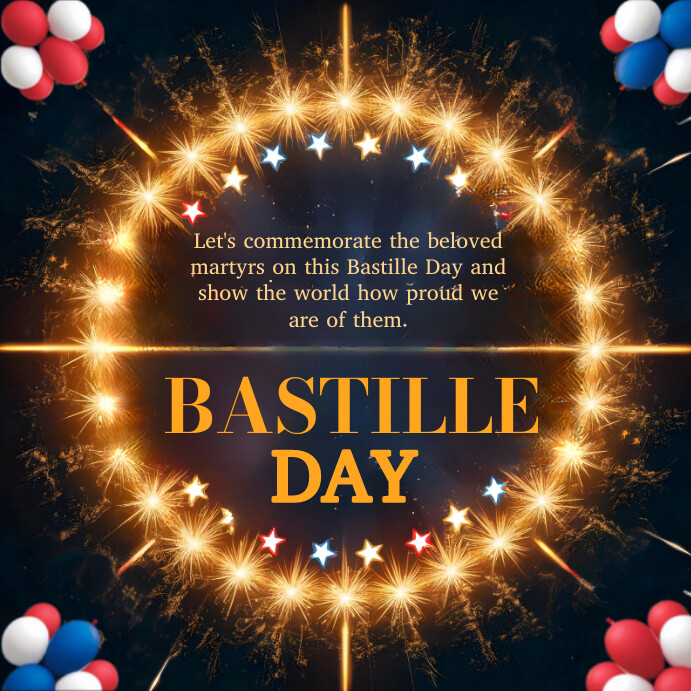 Black Neon Bastille Day  Instagram Post template