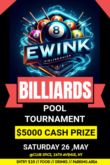 Plantilla de Billiards Pool Tournament | PosterMyWall