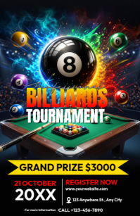 黑色 Billiards Tournament Tabloid Template