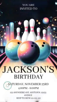 白色 Bowling Birthday Party Digitalt display Template
