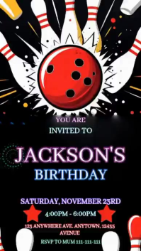 黑色 Bowling Birthday Party Digitalt display Template
