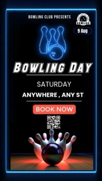 Black Neon Bowling Event Flyer Template For Sports Promotion & Booking Instagram Reel
