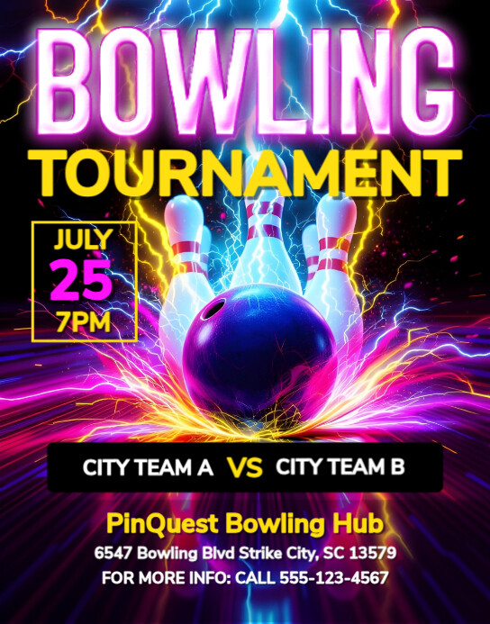 Black Neon Bowling Tournament Poster Template Poster/wallboard Plakat/vægtavle