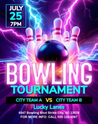 Black Neon Bowling Tournament Poster Template Poster/wallboard Affiche/Panneau mural