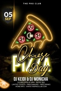 Black Neon Cheeze Pizza Day  Poster Affiche template
