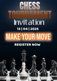 Black Neon Chess Tournament Invitation A2 template