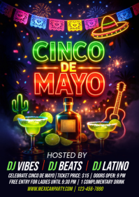 Black Neon Cinco de Mayo Party A4 template