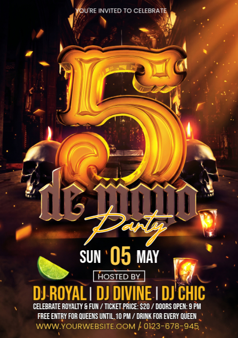 Black neon cinco de mayo party a5 Template | PosterMyWall