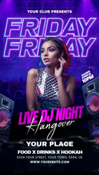 Black Neon Club DJ Night Event Facebook Story Video template
