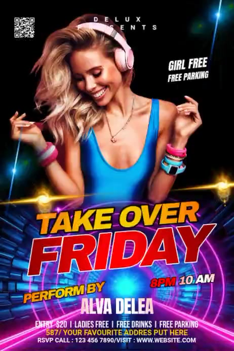 Black Neon Club Night Event Banner 4' × 6' Video Template | PosterMyWall