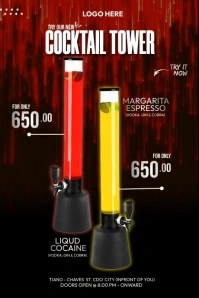 Black Neon Cocktail Tower Flyers  Poster template