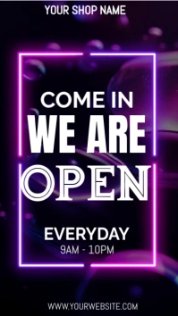 Black Neon Come In We're Open  Instagram Story Instagram-Story template