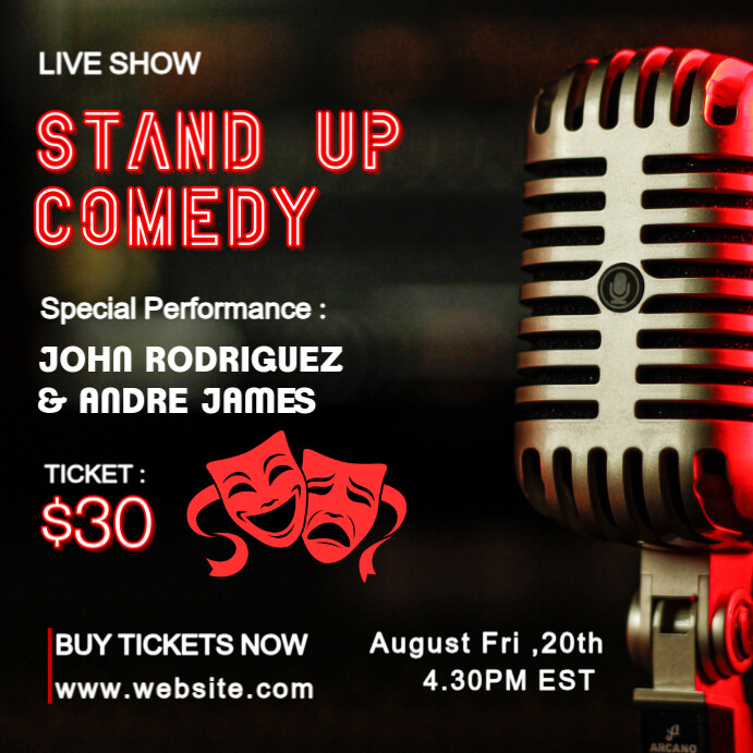 Black Neon Comedy Night Event Poster Instagram Post Instagram-opslag template