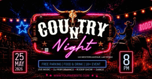 Black Neon Country Music Event Facebook Event Cover Video Okładka wydarzenia na Facebooku template
