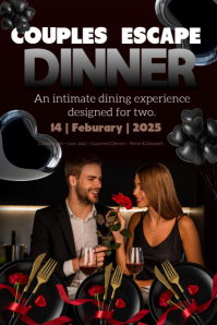 Black Neon Couple Escape Dinner  Poster template