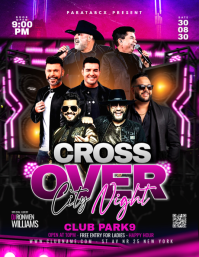 Black Neon Cross Over City Night Club Party Event Flyer Volante (Carta US) template