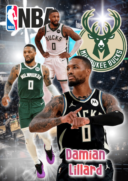 Black Neon Damian Lillard Milwaukee Bucks Nba Basketball A4 template