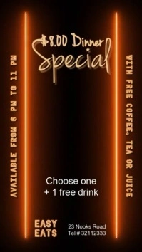 Black Neon Dinner Special Menu Digital Display (9:16) template