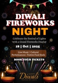 Black Neon Diwali Fireworks Night A2 template