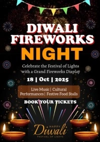 Black Neon Diwali Fireworks Night A2 template