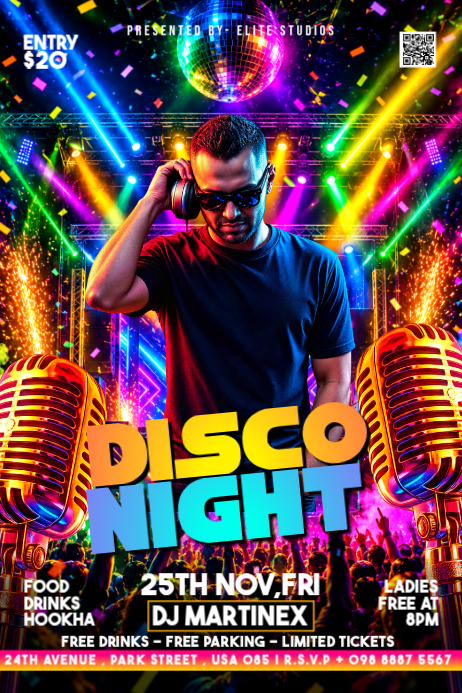 Black Neon Dj Disco Night Party Poster Template | PosterMyWall