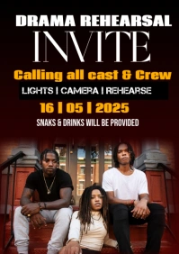 Black Neon Drama Rehearsal Invite A1 template